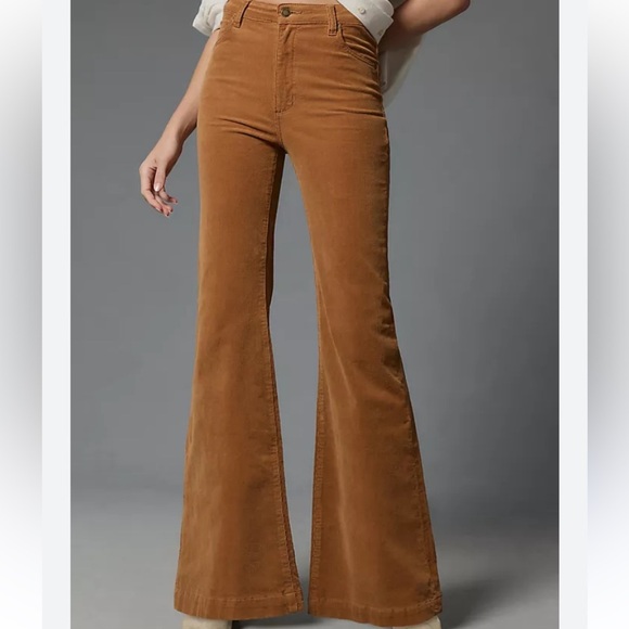 ROLLA'S Brown/Tan High Waist Flare Wide Leg Jeans Retro Chic - Picture 1 of 9